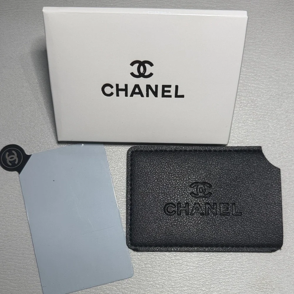 CHANEL Black Vegan Leather Card Holder and Mirror